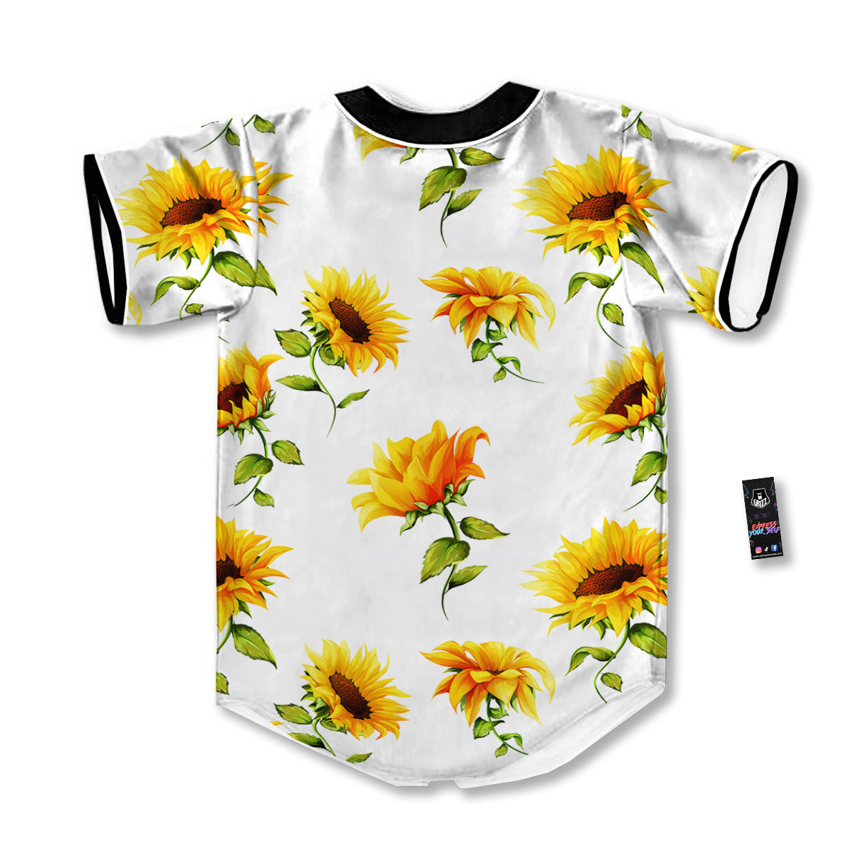 Sunflower White Watercolor Print Pattern Baseball Jersey-grizzshop