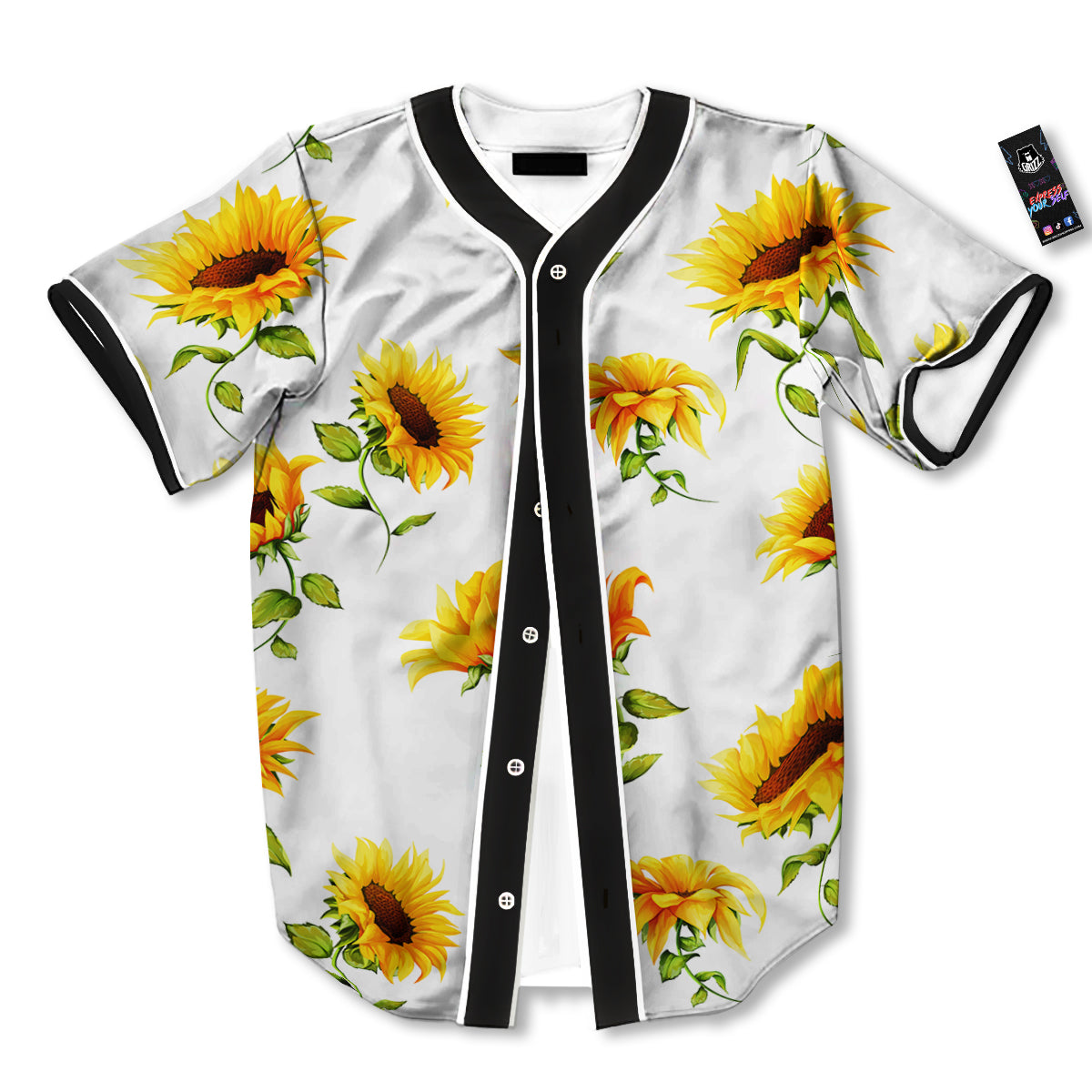 Sunflower White Watercolor Print Pattern Baseball Jersey-grizzshop