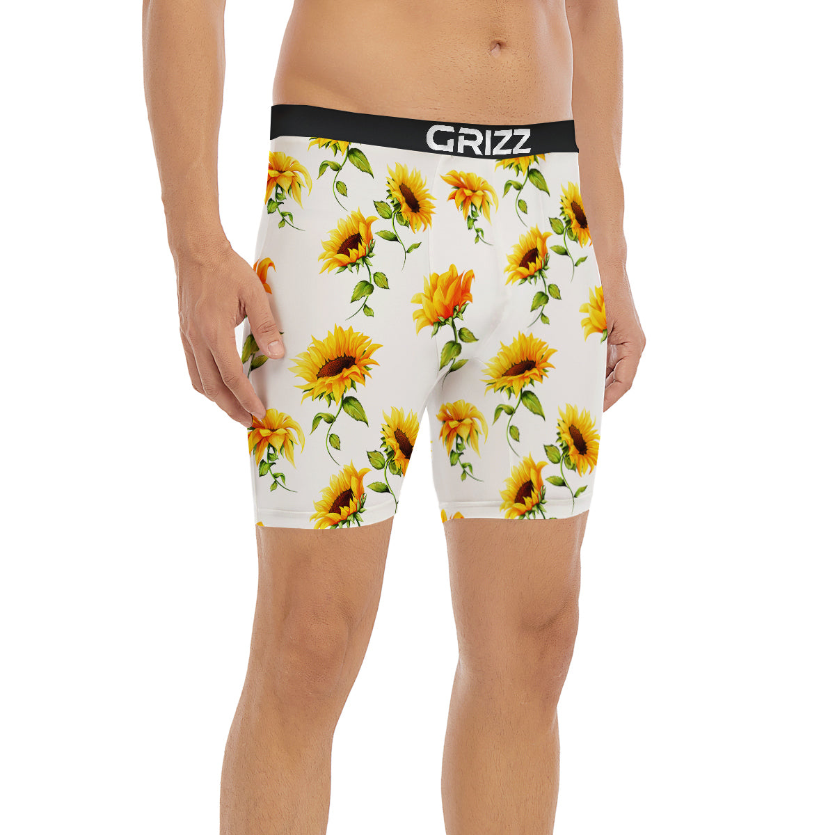 Sunflower White Watercolor Print Pattern Boxer Briefs-grizzshop