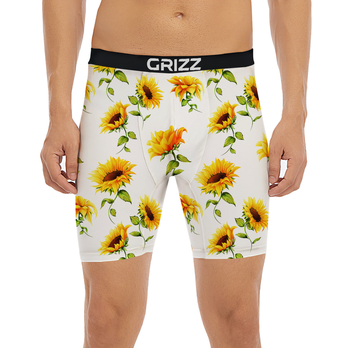 Sunflower White Watercolor Print Pattern Boxer Briefs-grizzshop