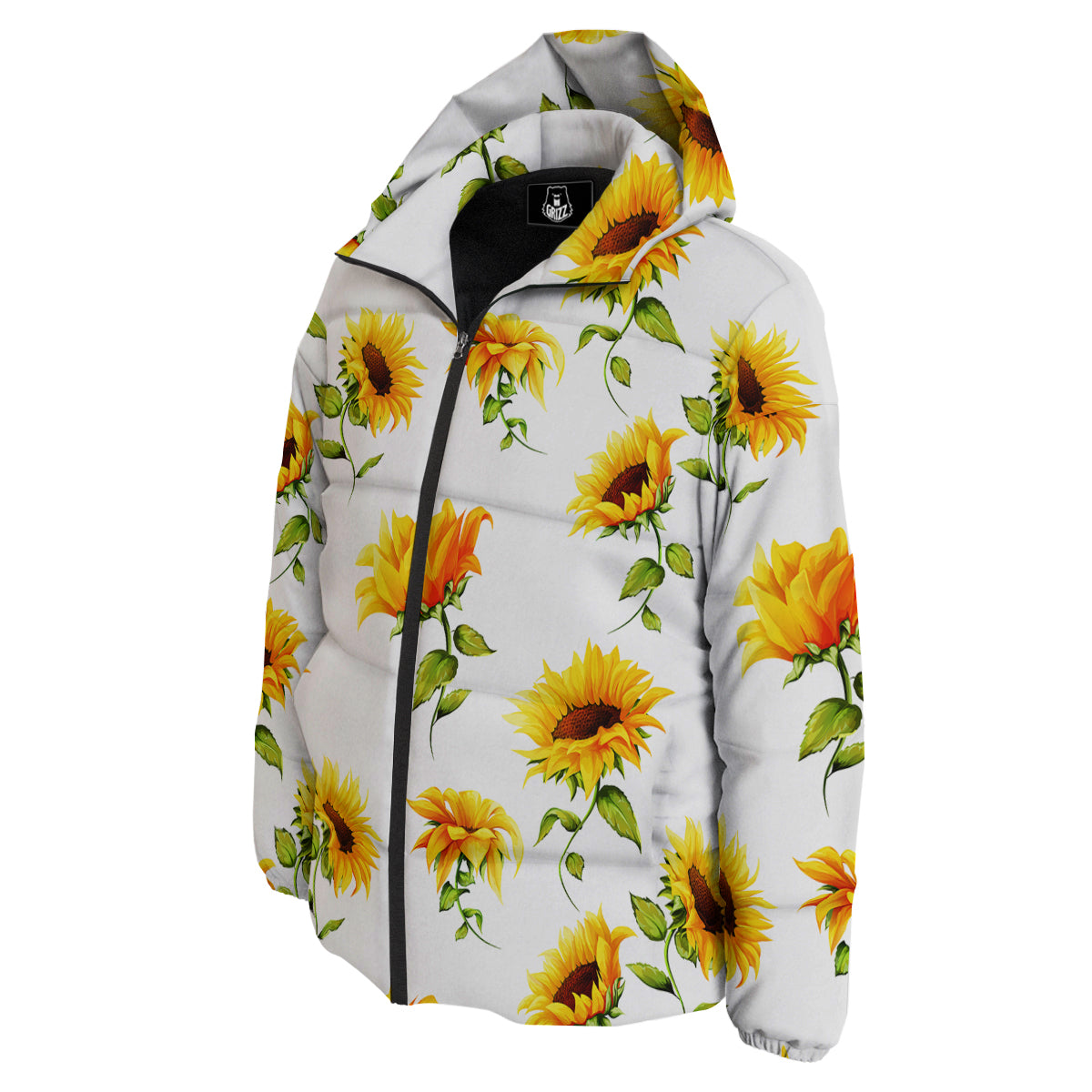 Sunflower White Watercolor Print Pattern Down Jacket-grizzshop