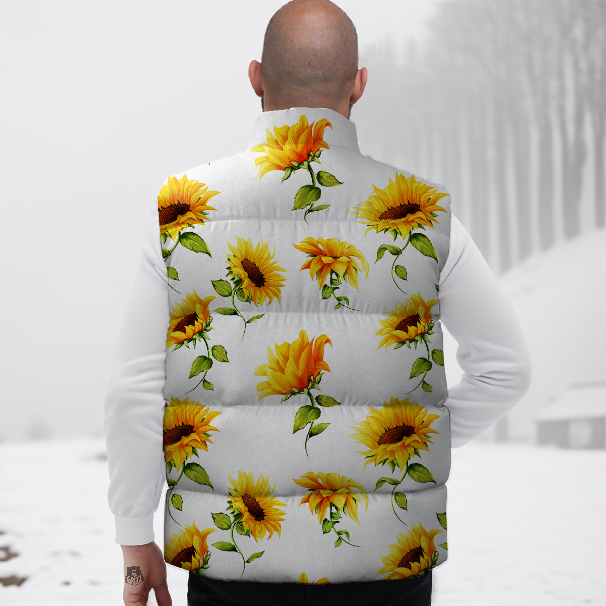 Sunflower White Watercolor Print Pattern Down Vest