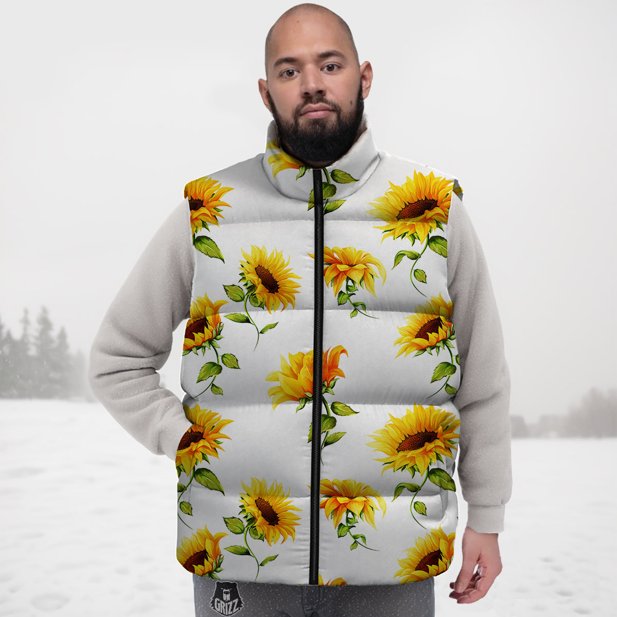 Sunflower White Watercolor Print Pattern Down Vest