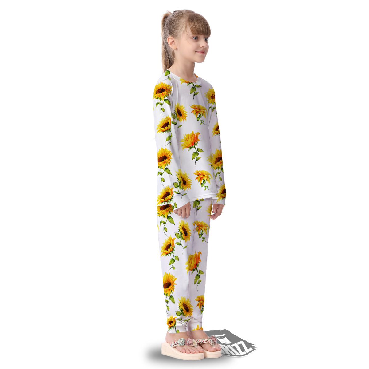 Sunflower White Watercolor Print Pattern Kid's Pajamas-grizzshop