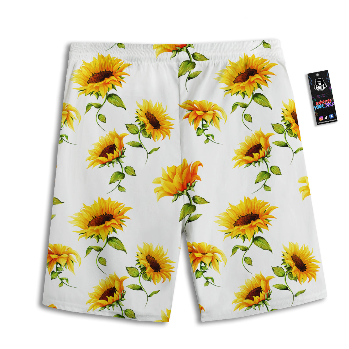 Sunflower White Watercolor Print Pattern Men's Athletic Shorts