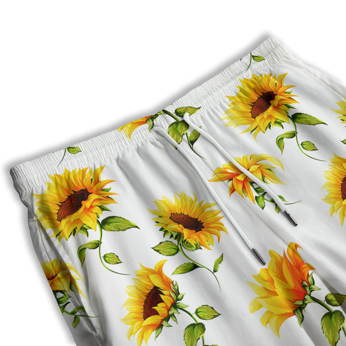 Sunflower White Watercolor Print Pattern Men's Athletic Shorts