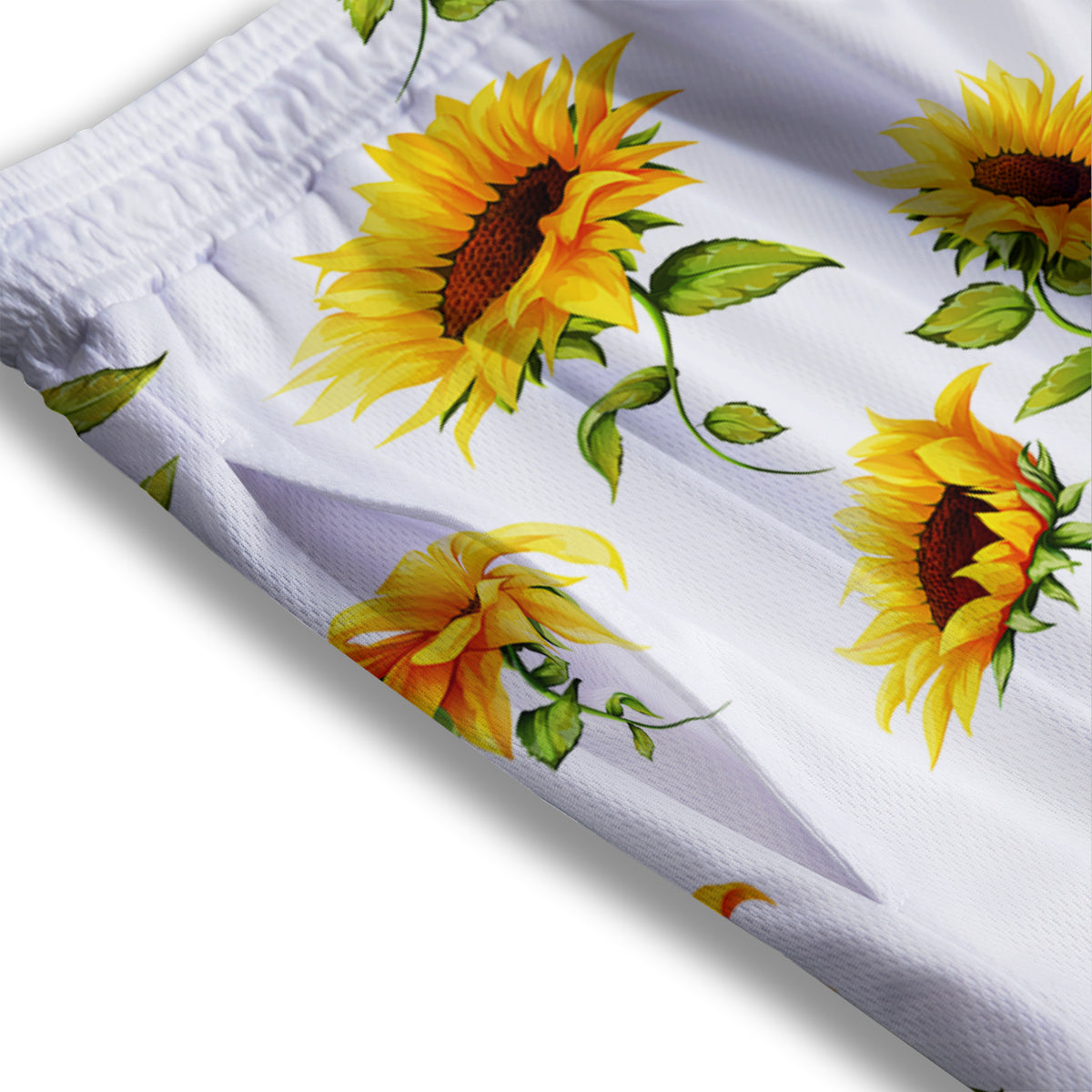 Sunflower White Watercolor Print Pattern Mesh Shorts