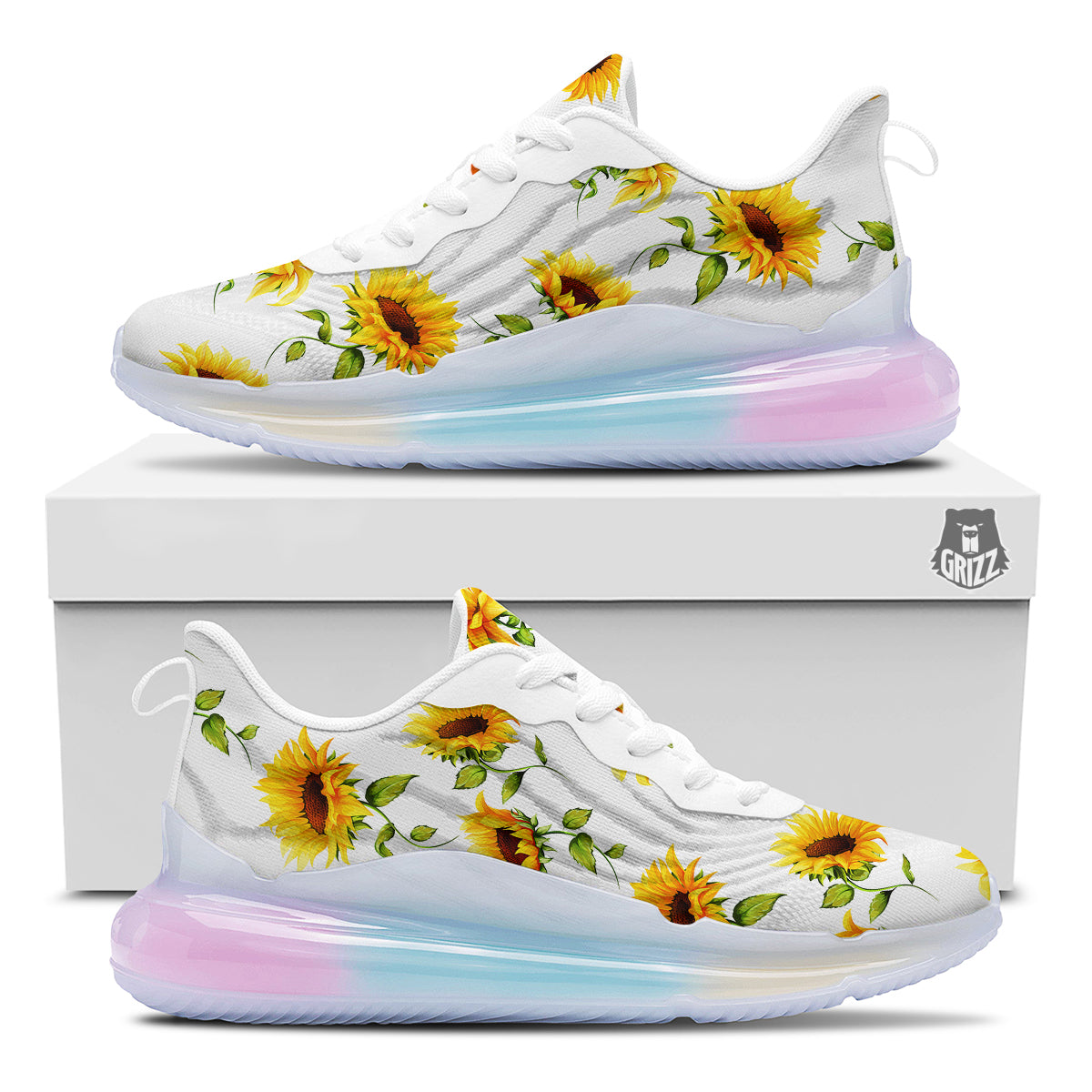 Sunflower White Watercolor Print Pattern Running Sneakers-grizzshop