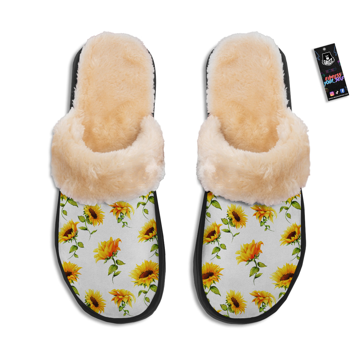 Sunflower White Watercolor Print Pattern Slippers-grizzshop