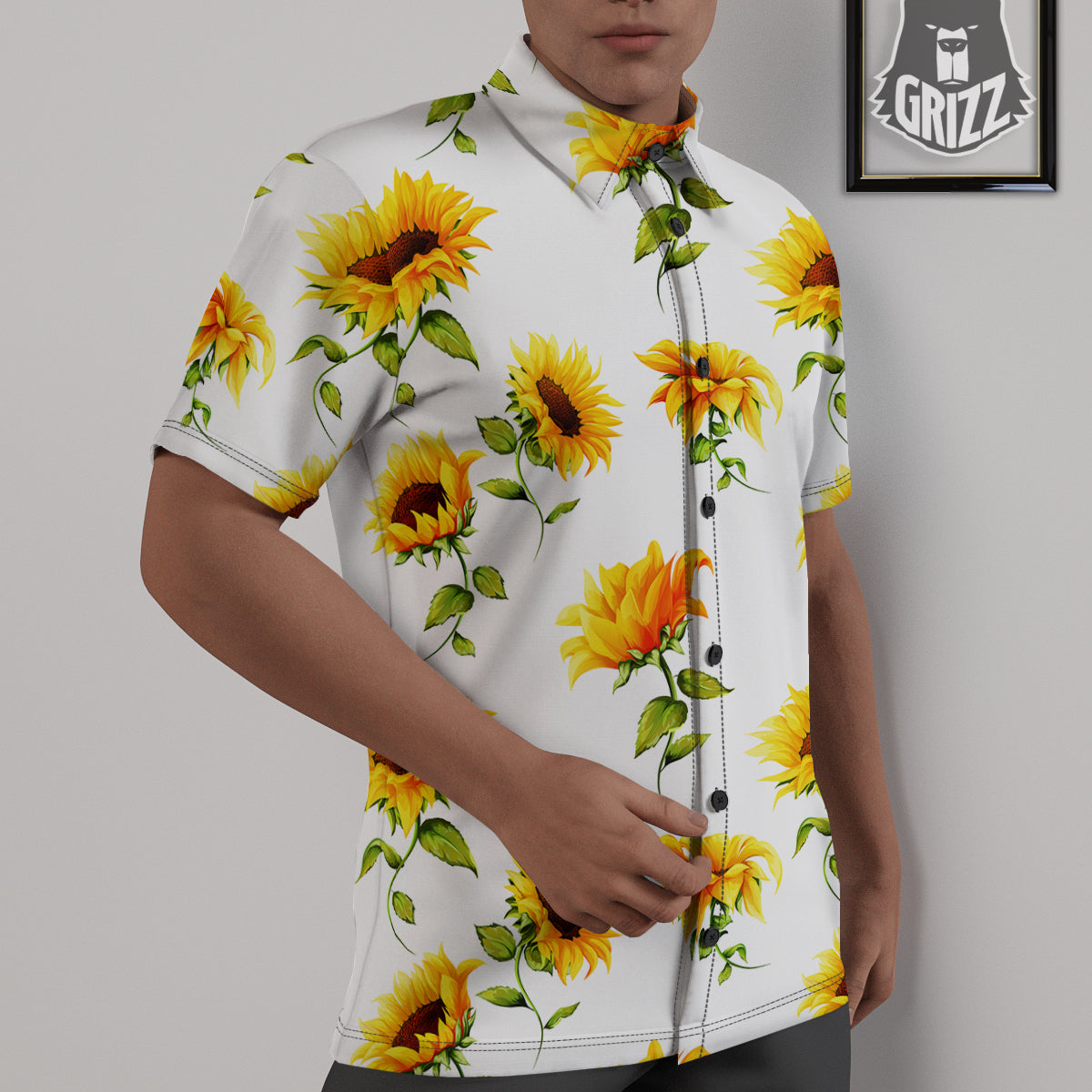 Sunflower White Watercolor Print Pattern Untucked Shirts-grizzshop