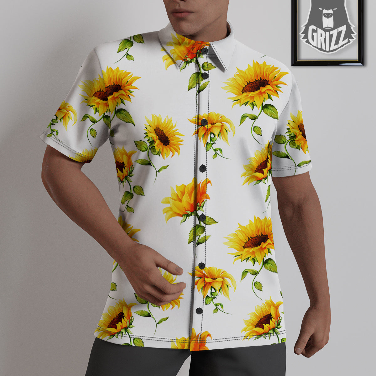 Sunflower White Watercolor Print Pattern Untucked Shirts-grizzshop