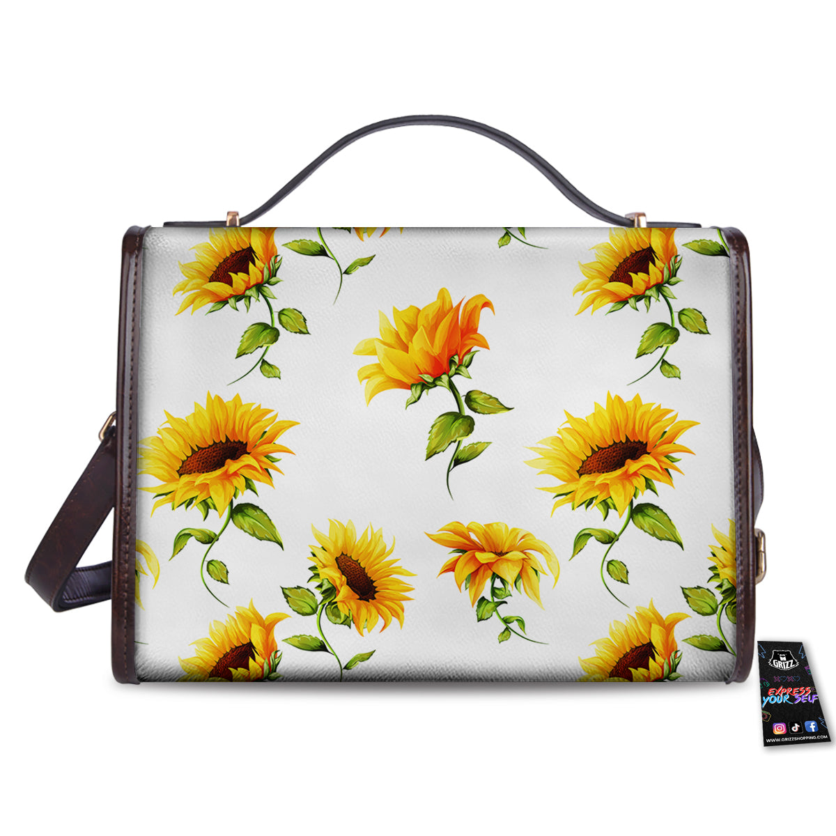 Sunflower White Watercolor Print Pattern Women's Satchel Bag-grizzshop