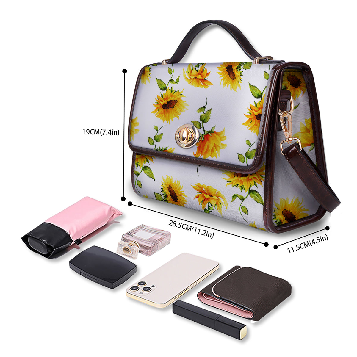 Sunflower White Watercolor Print Pattern Women's Satchel Bag-grizzshop