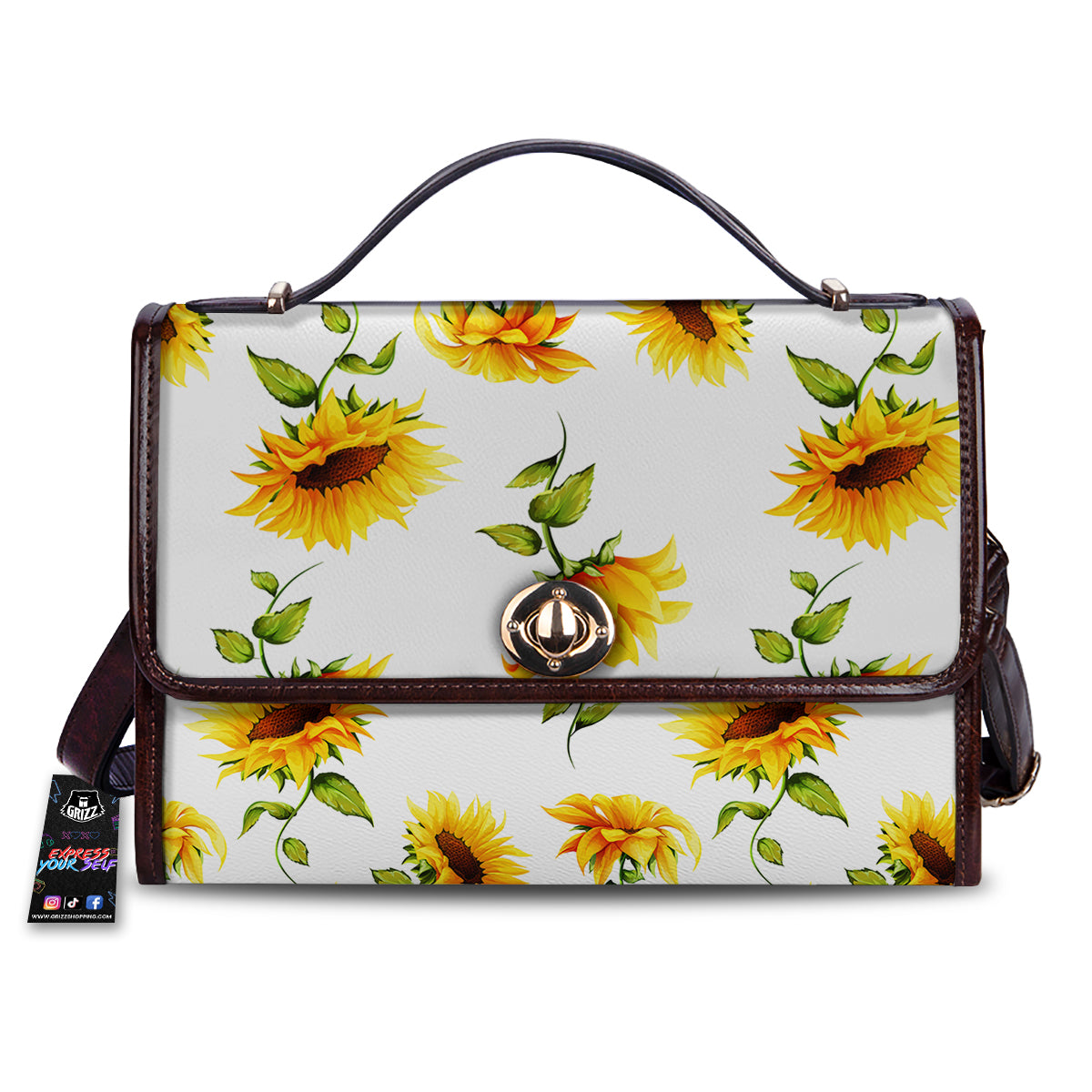 Sunflower White Watercolor Print Pattern Women's Satchel Bag-grizzshop