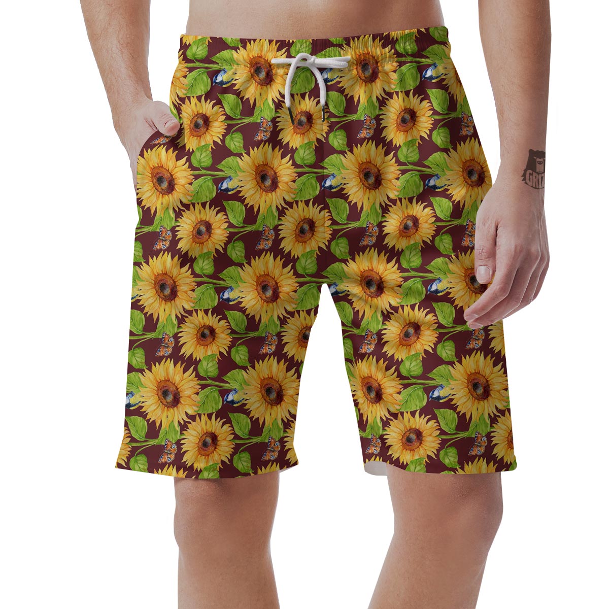 Sunflower With Bird And Butterfly Men's Shorts-grizzshop