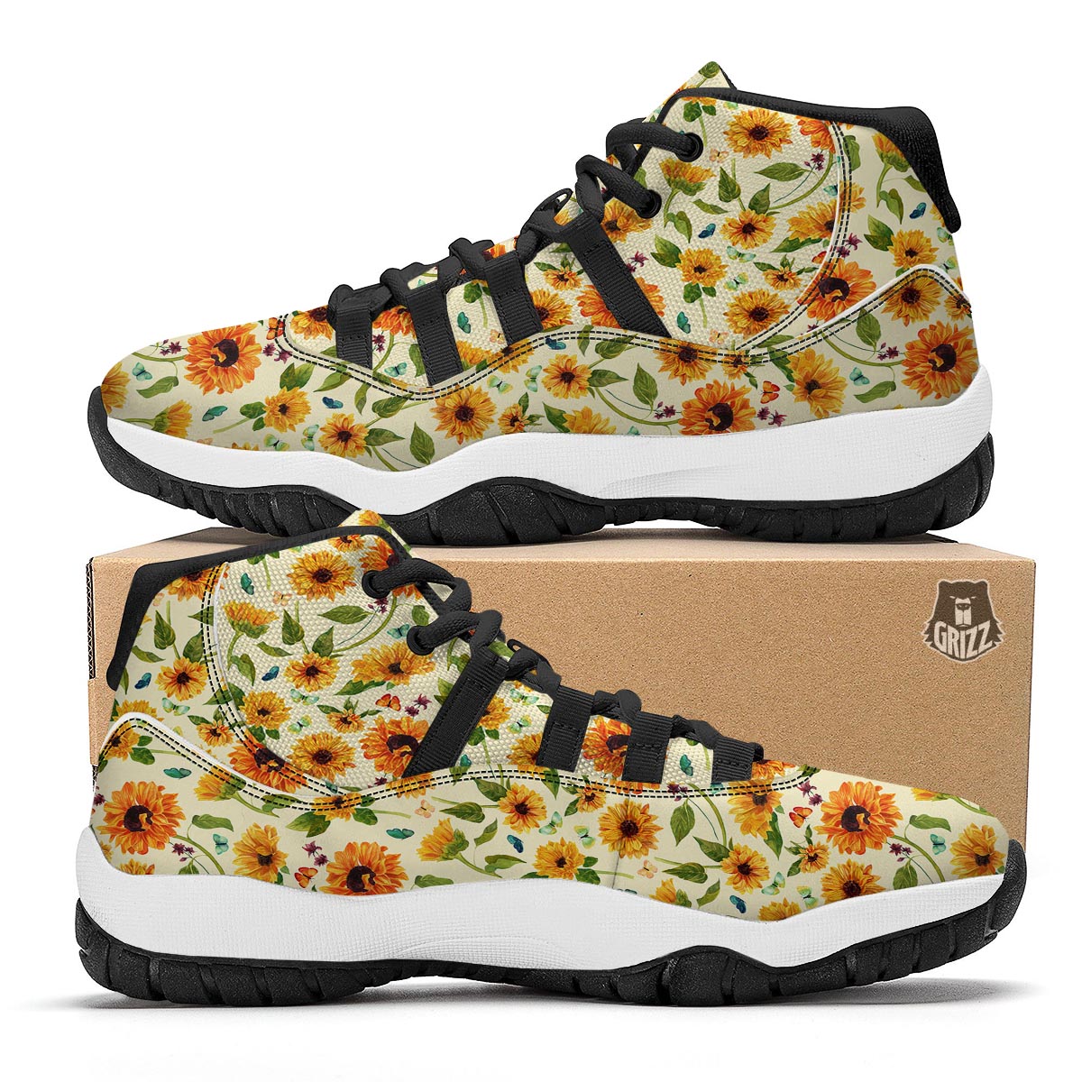 Sunflower With Butterfly Black Bball Shoes-grizzshop