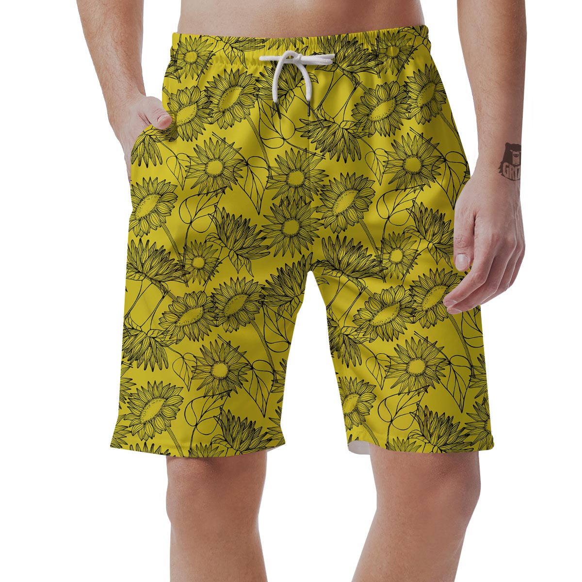 Sunflower Yellow Print Men's Shorts-grizzshop