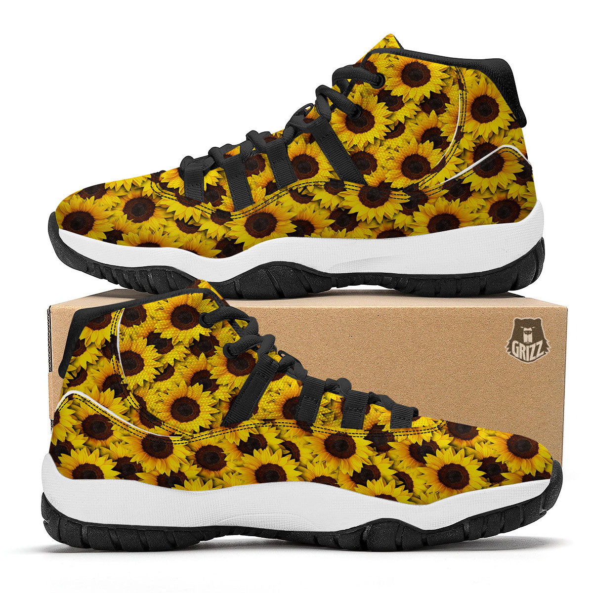 Sunflower Yellow Print Pattern Black Bball Shoes-grizzshop