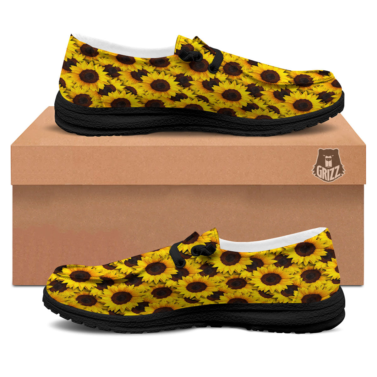 Sunflower Yellow Print Pattern Black Loafers-grizzshop