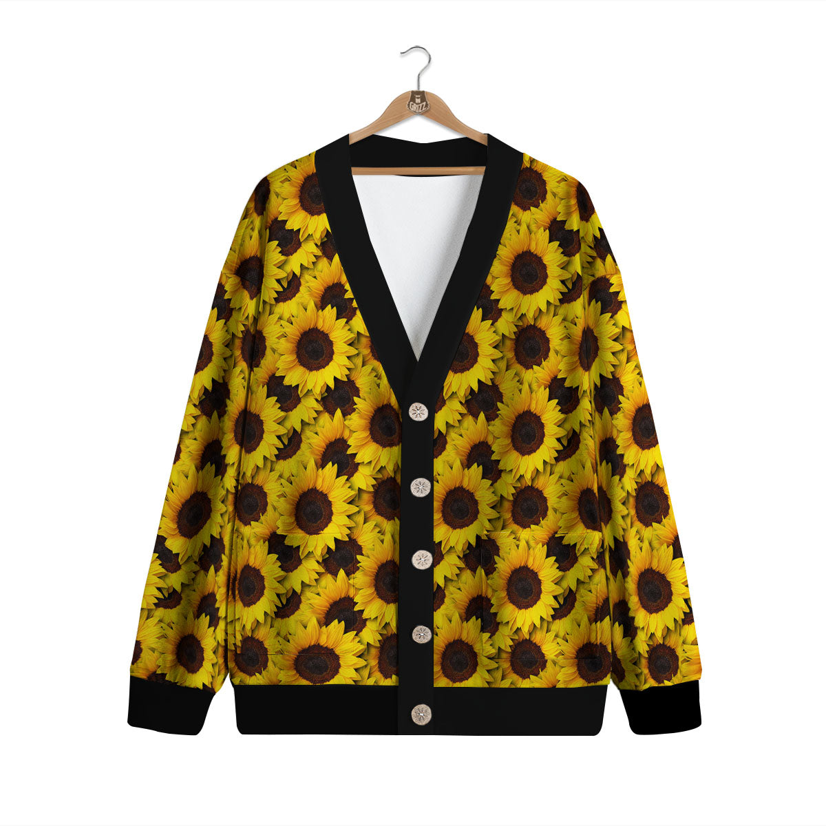 Sunflower Yellow Print Pattern Cardigan-grizzshop