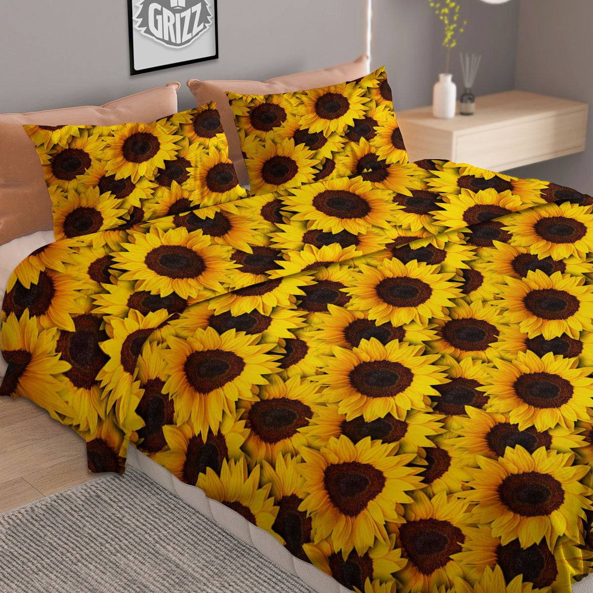 Sunflower Yellow Print Pattern Duvet Cover Bedding Set