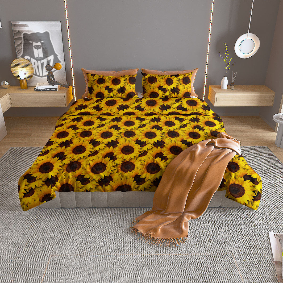 Sunflower Yellow Print Pattern Duvet Cover Bedding Set