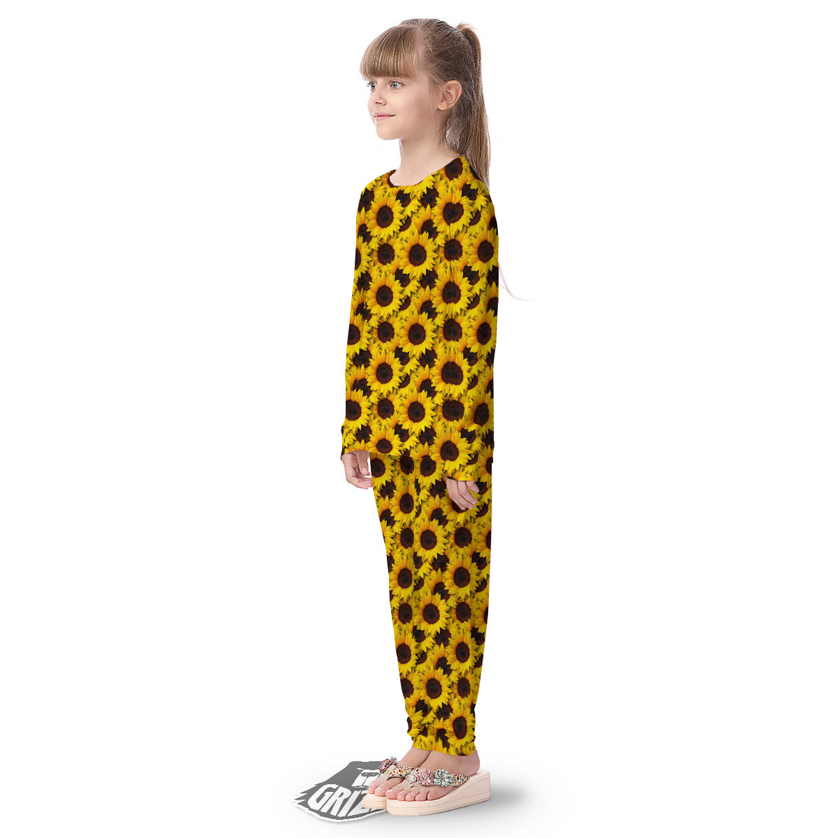 Sunflower Yellow Print Pattern Kid's Pajamas-grizzshop