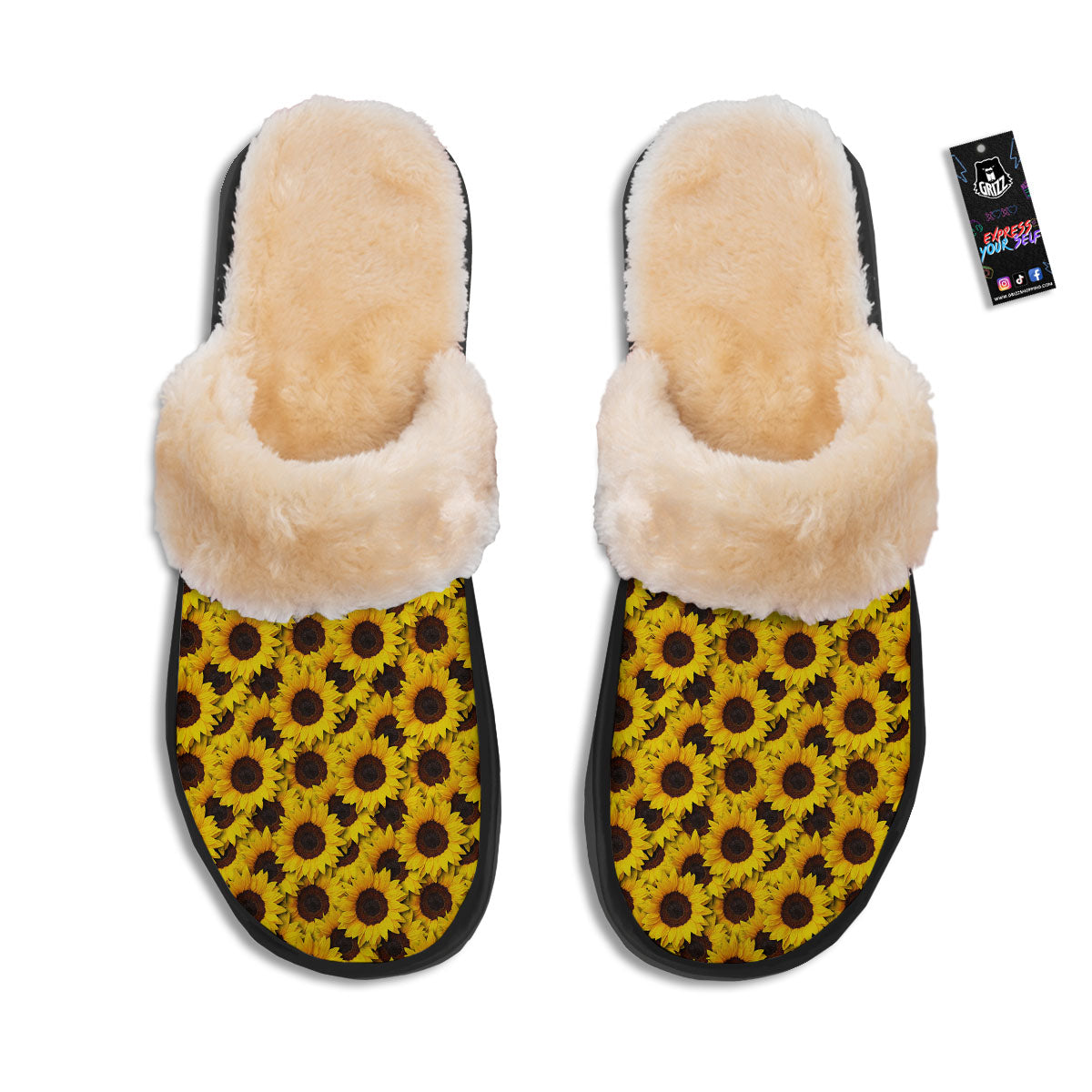 Sunflower Yellow Print Pattern Slippers-grizzshop