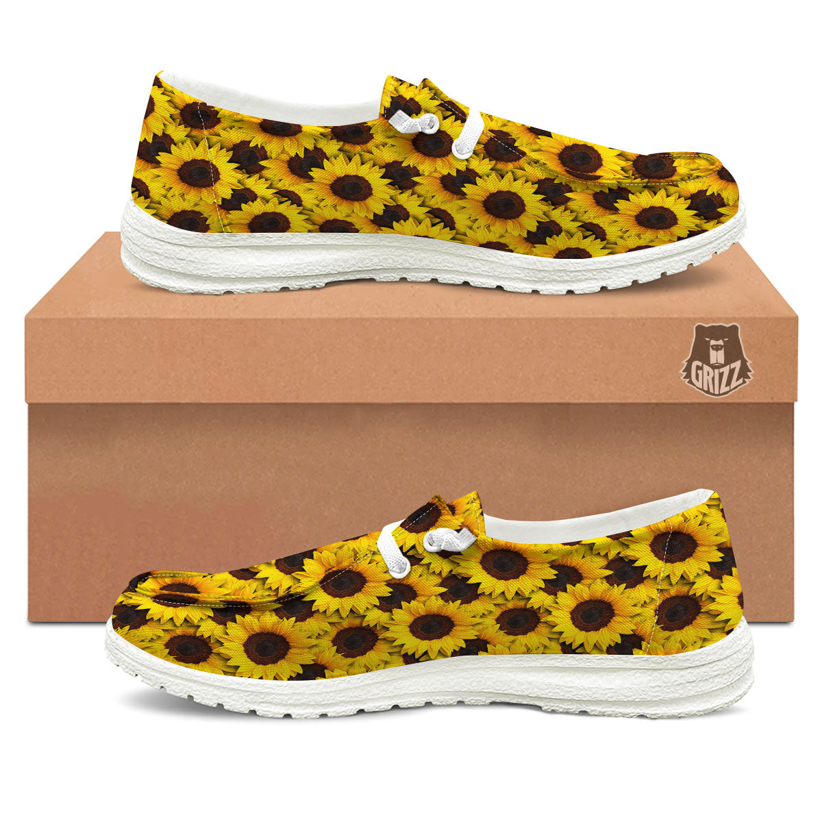 Sunflower Yellow Print Pattern White Loafers-grizzshop
