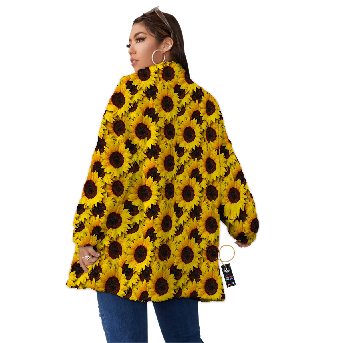 Sunflower Yellow Print Pattern Women's Sherpa Jacket-grizzshop