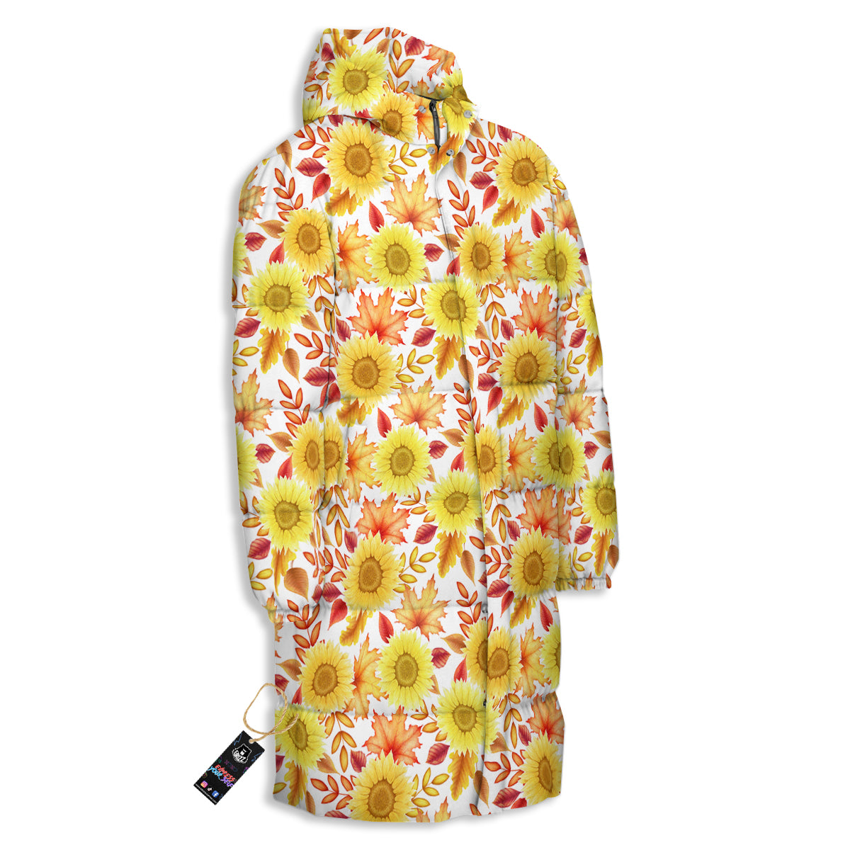 Sunflower Autumn Print Pattern Long Down Jacket
