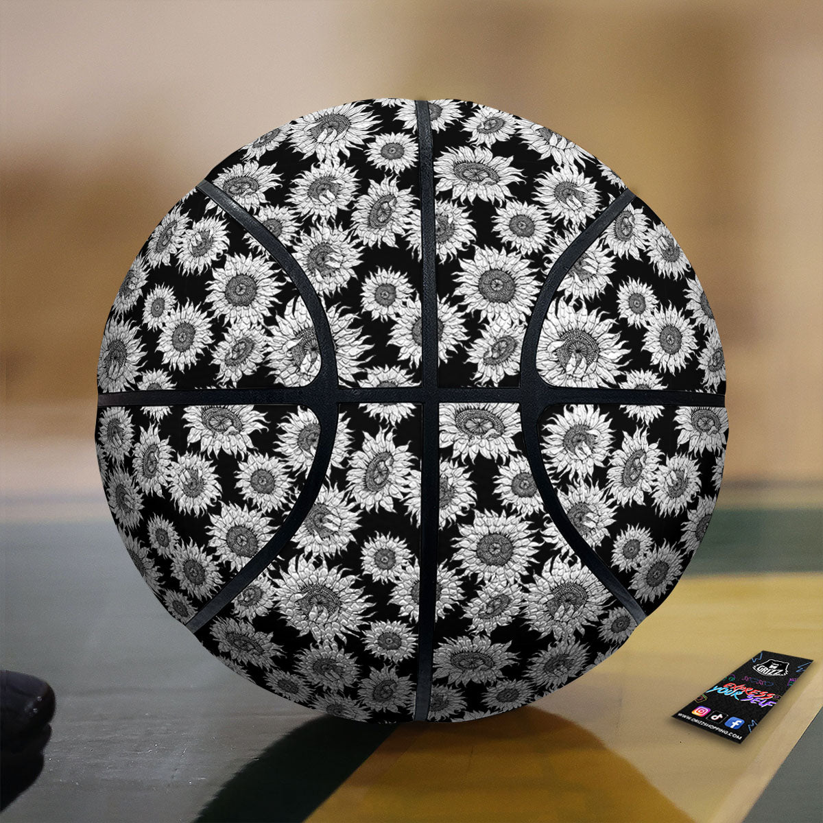 Sunflower Black Print Pattern Basketball