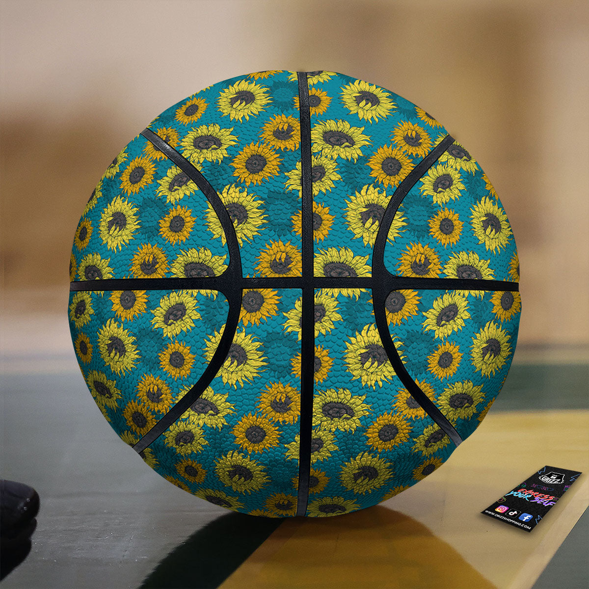 Sunflower Blue Vintage Print Pattern Basketball