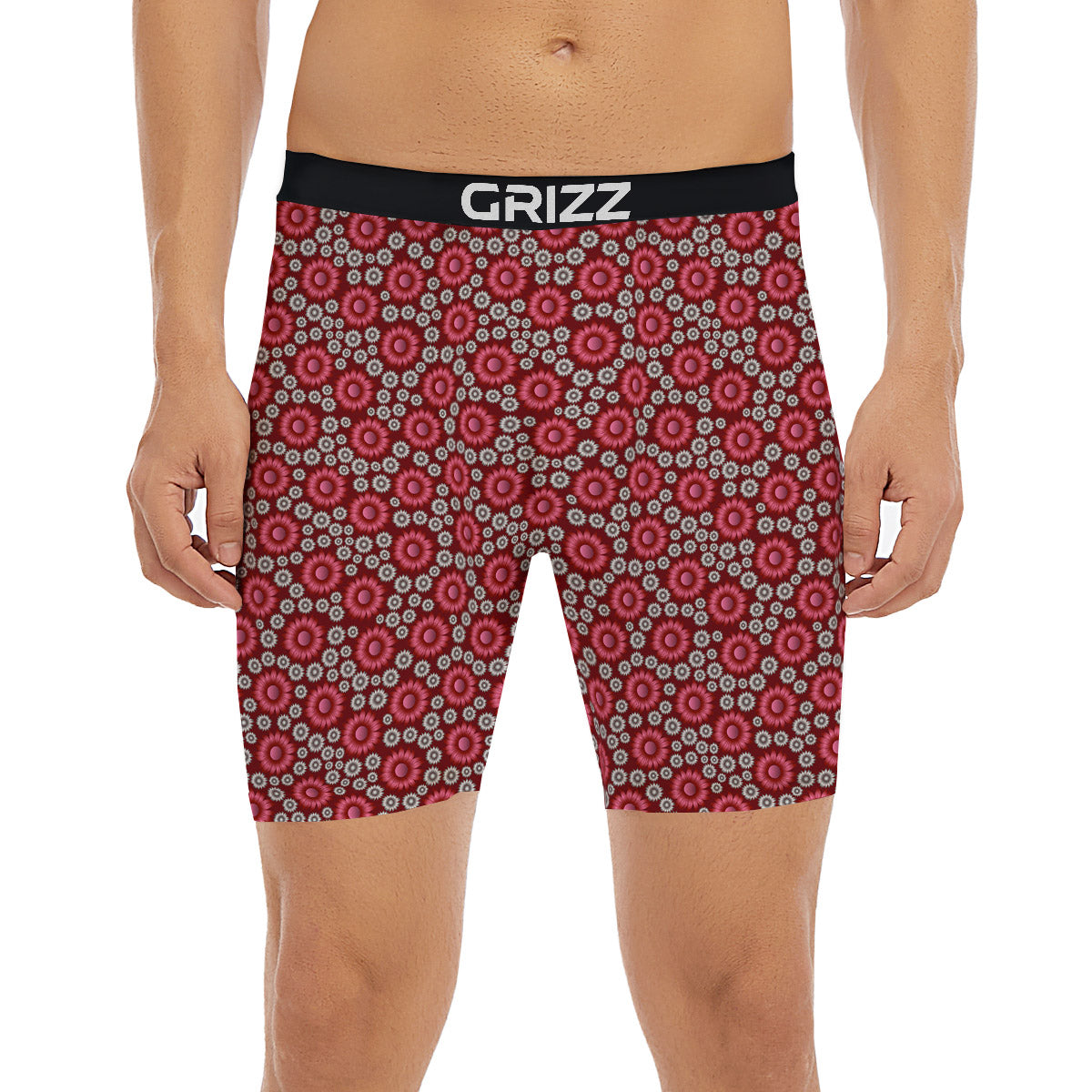 Sunflower Burgundy Print Pattern Boxer Briefs