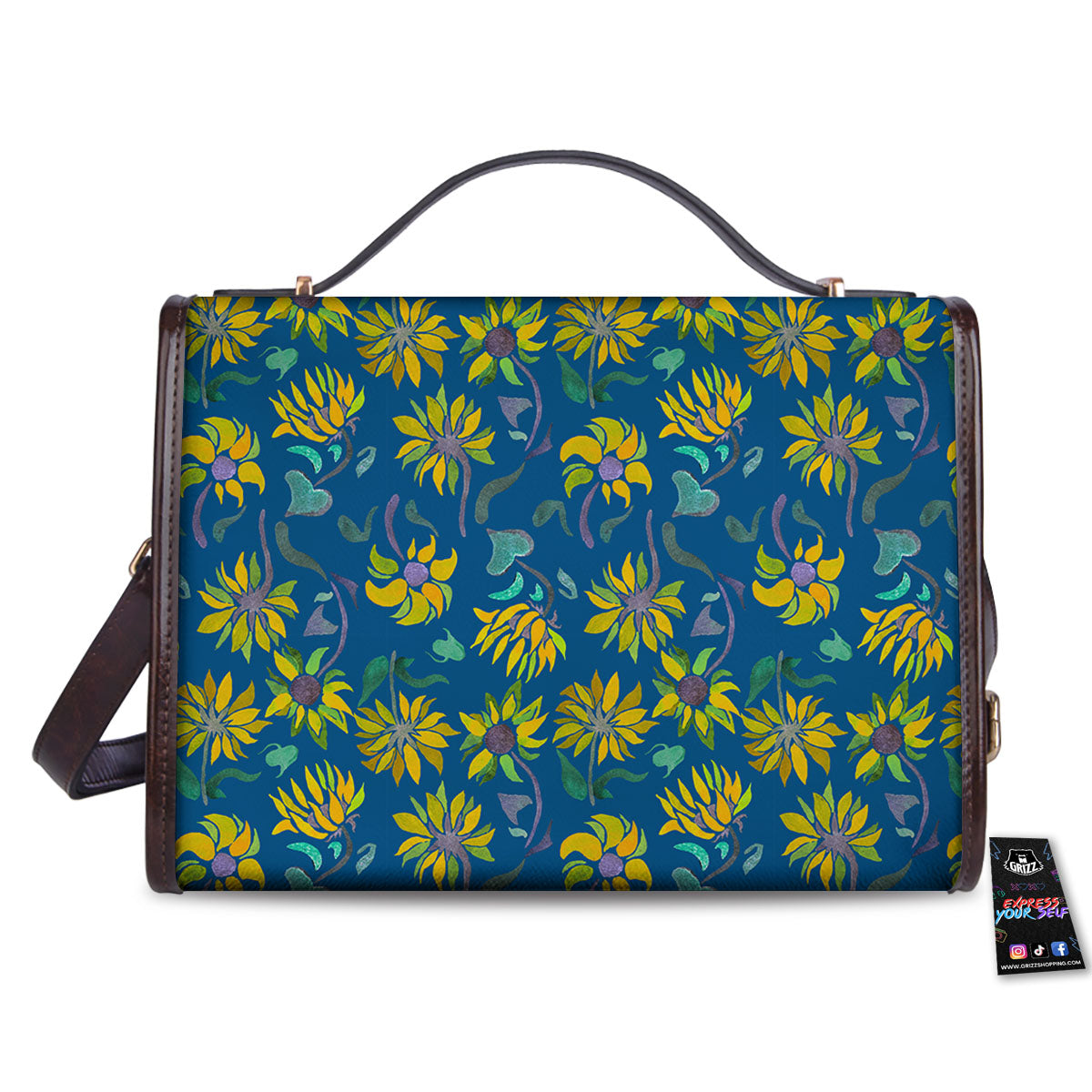 Sunflower Navy Print Pattern Women's Satchel Bag