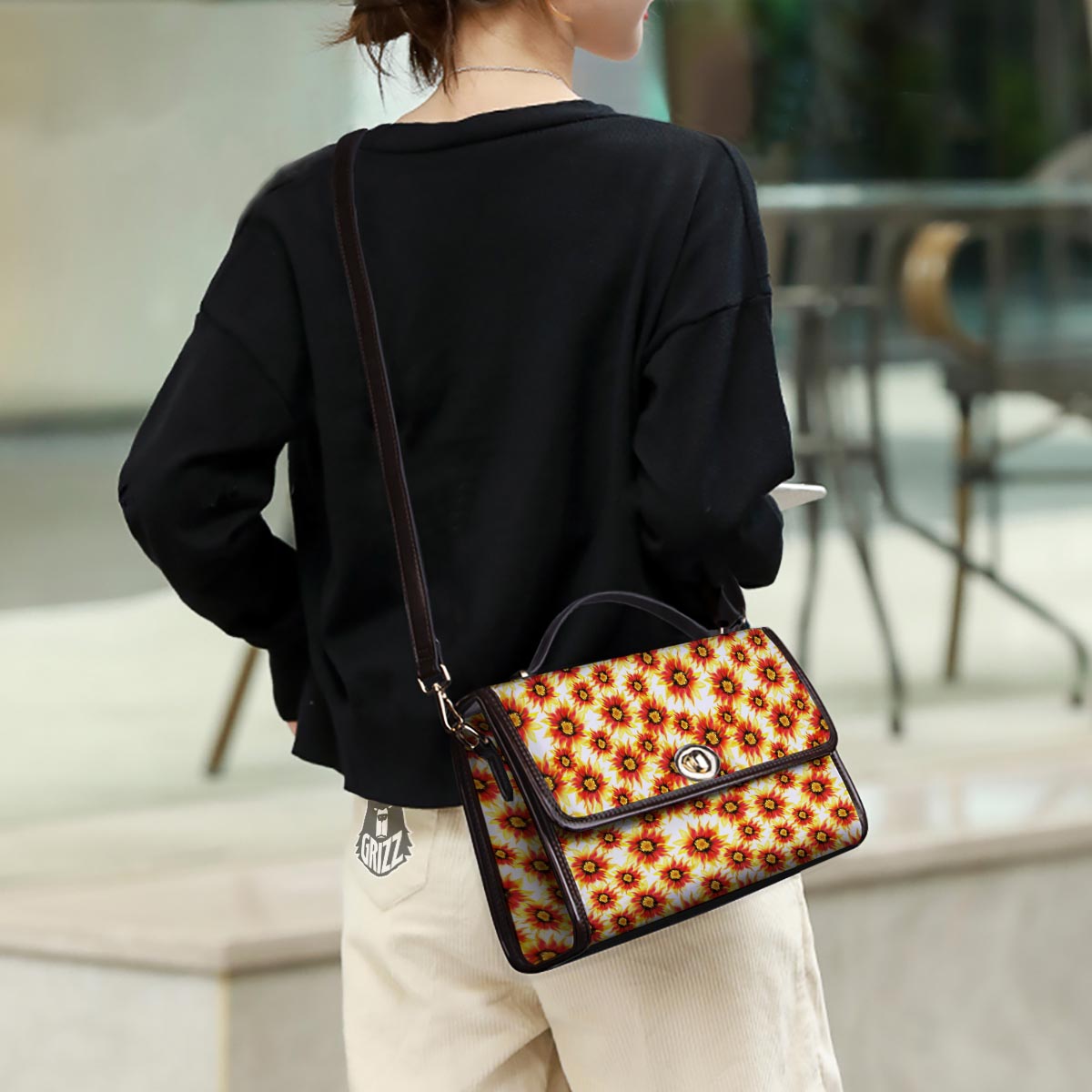 Sunflower Red Autumn Print Pattern Women's Satchel Bag