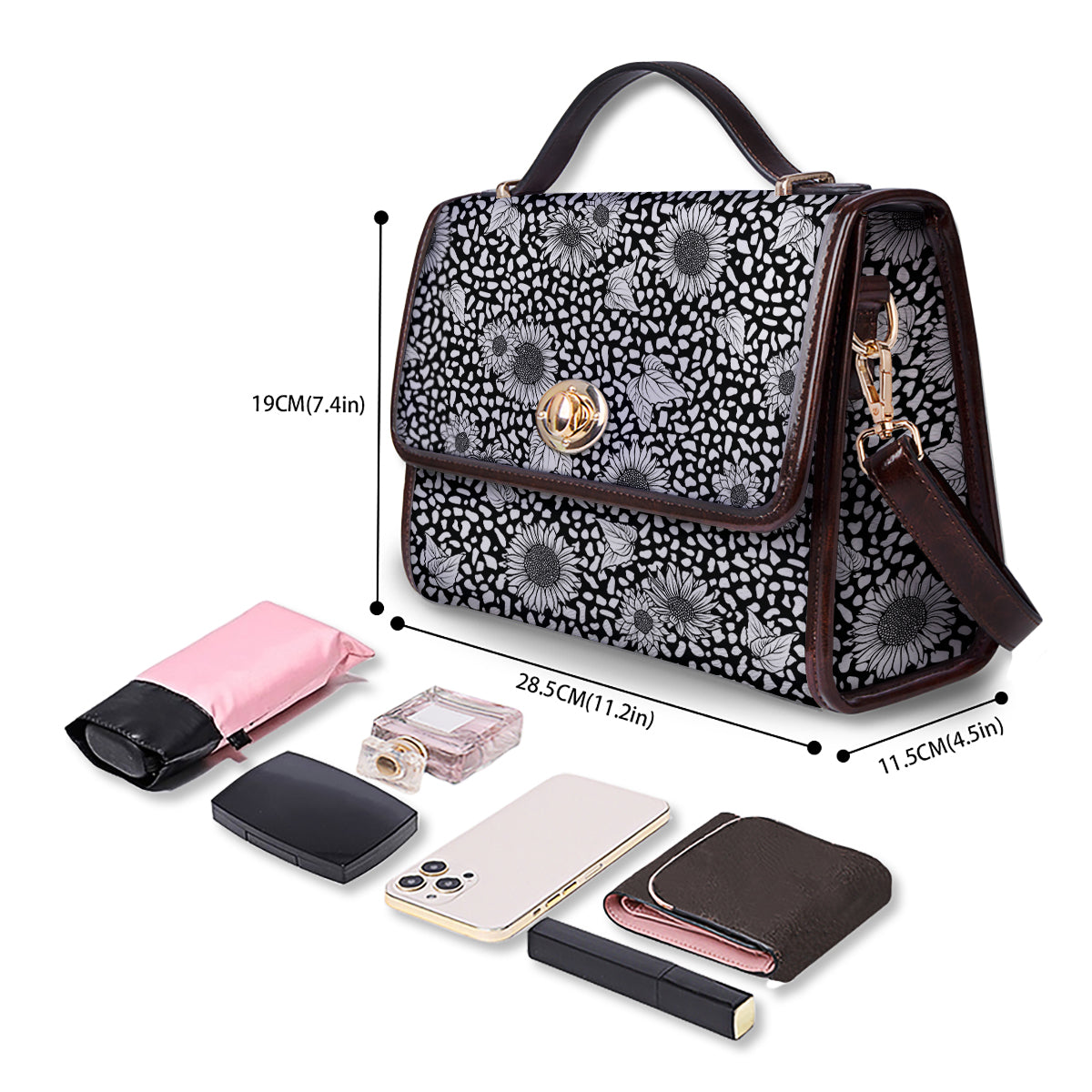Sunflower White And Black Print Pattern Women's Satchel Bag