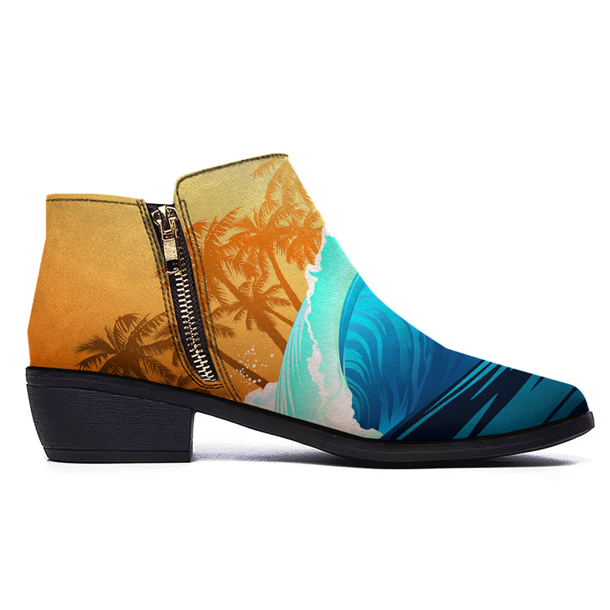 Sunrise Tropical Surfing Wave Print Ankle Boots-grizzshop