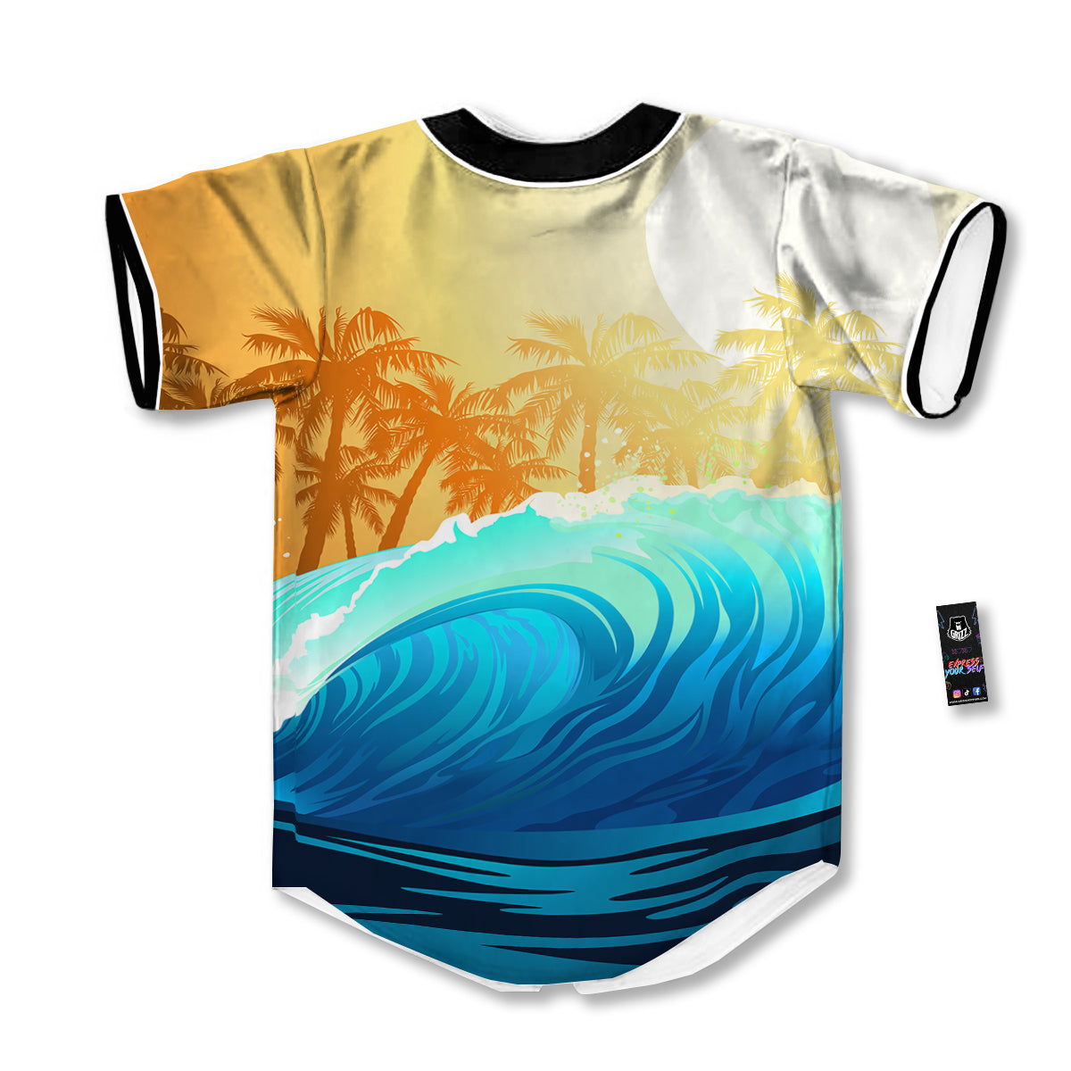 Sunrise Tropical Surfing Wave Print Baseball Jersey-grizzshop