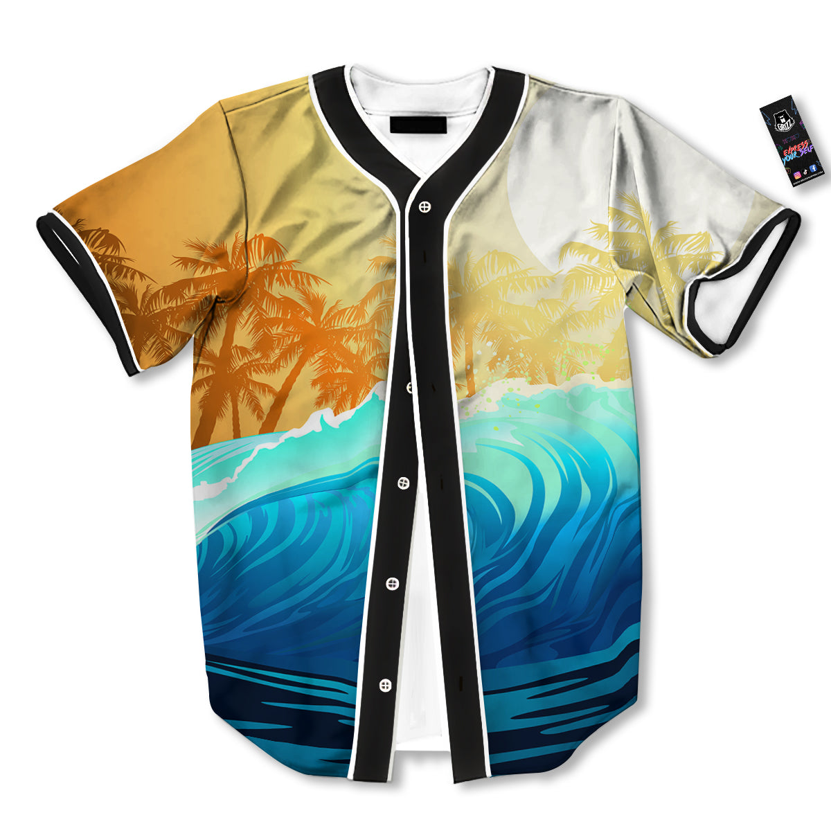 Sunrise Tropical Surfing Wave Print Baseball Jersey-grizzshop