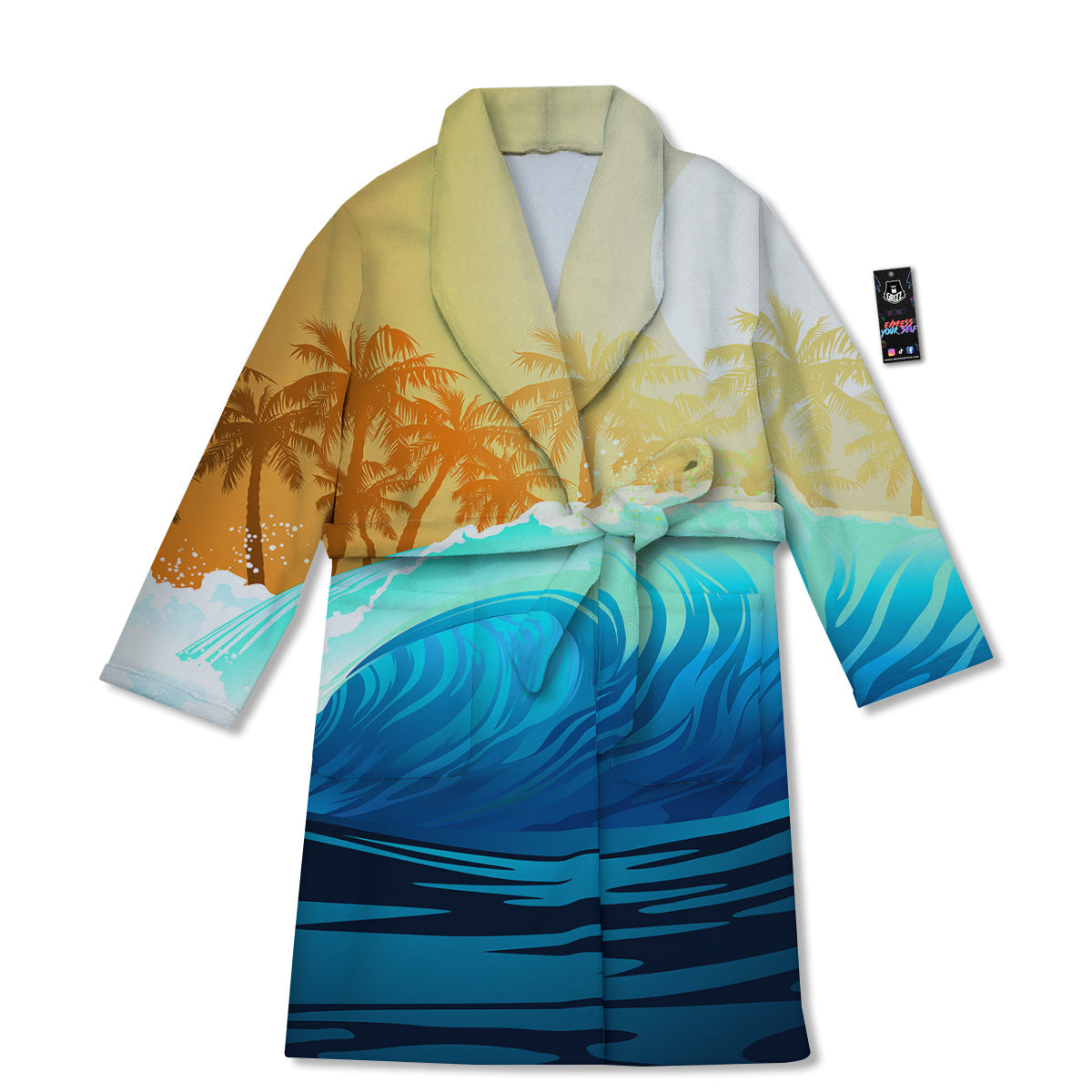 Sunrise Tropical Surfing Wave Print Bathrobe-grizzshop