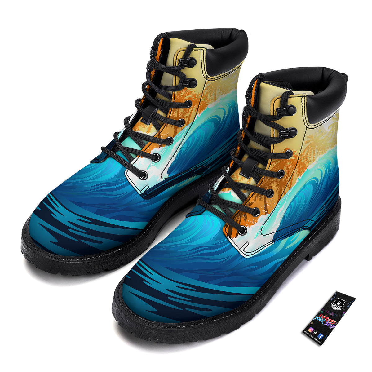 Sunrise Tropical Surfing Wave Print Boots-grizzshop
