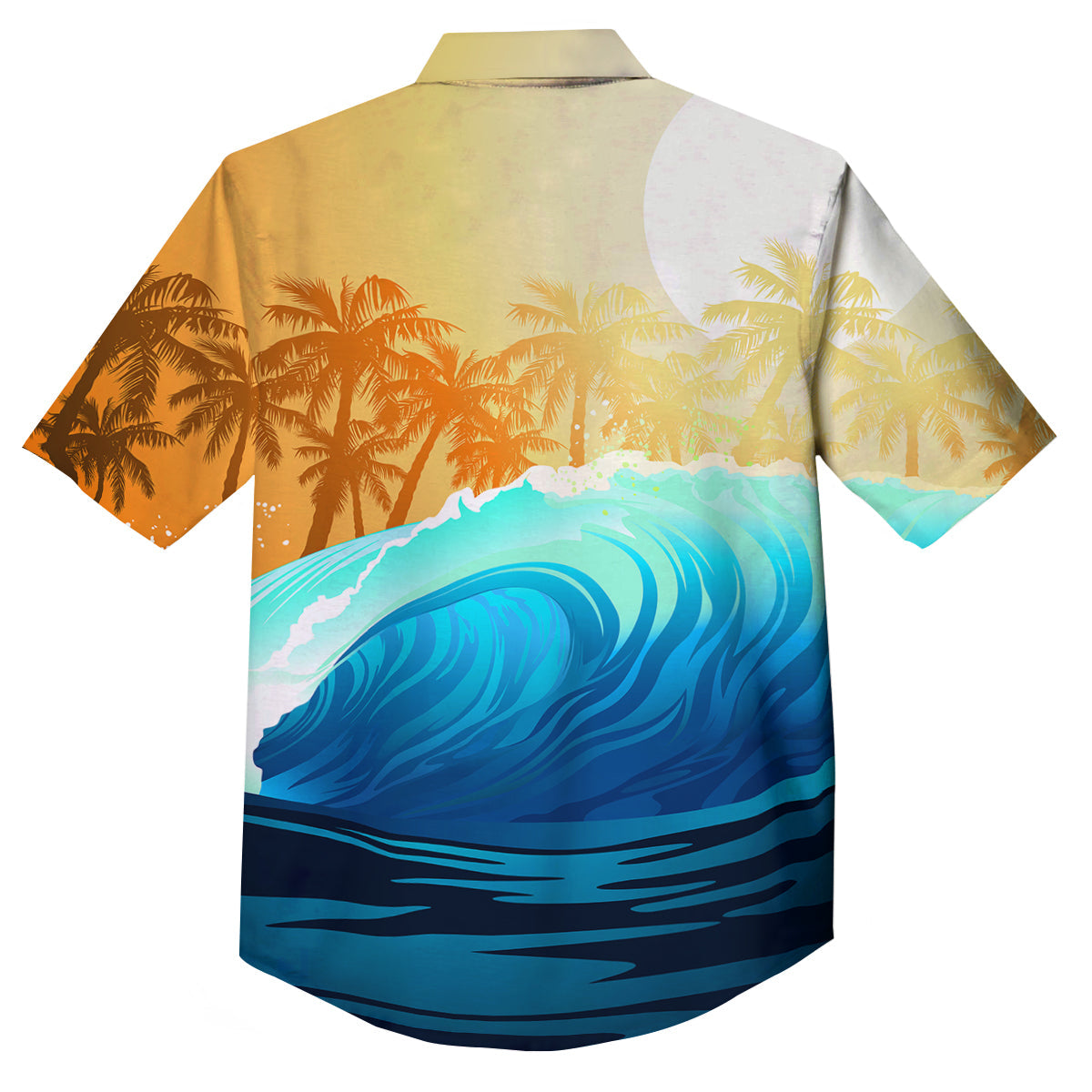 Sunrise Tropical Surfing Wave Print Button Up Shirt-grizzshop