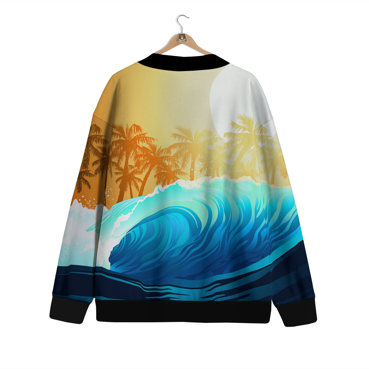 Sunrise Tropical Surfing Wave Print Cardigan-grizzshop
