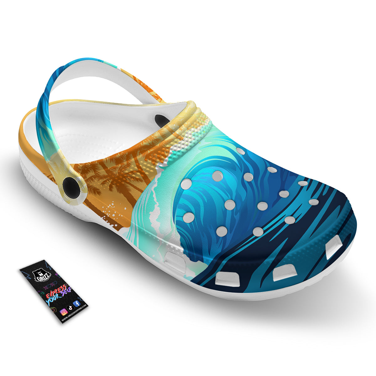 Sunrise Tropical Surfing Wave Print Clog-grizzshop