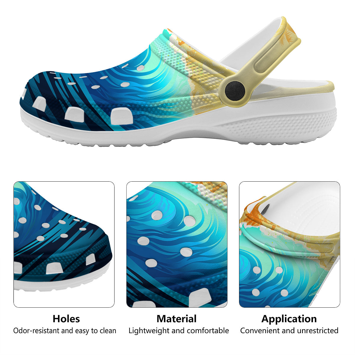 Sunrise Tropical Surfing Wave Print Clog-grizzshop