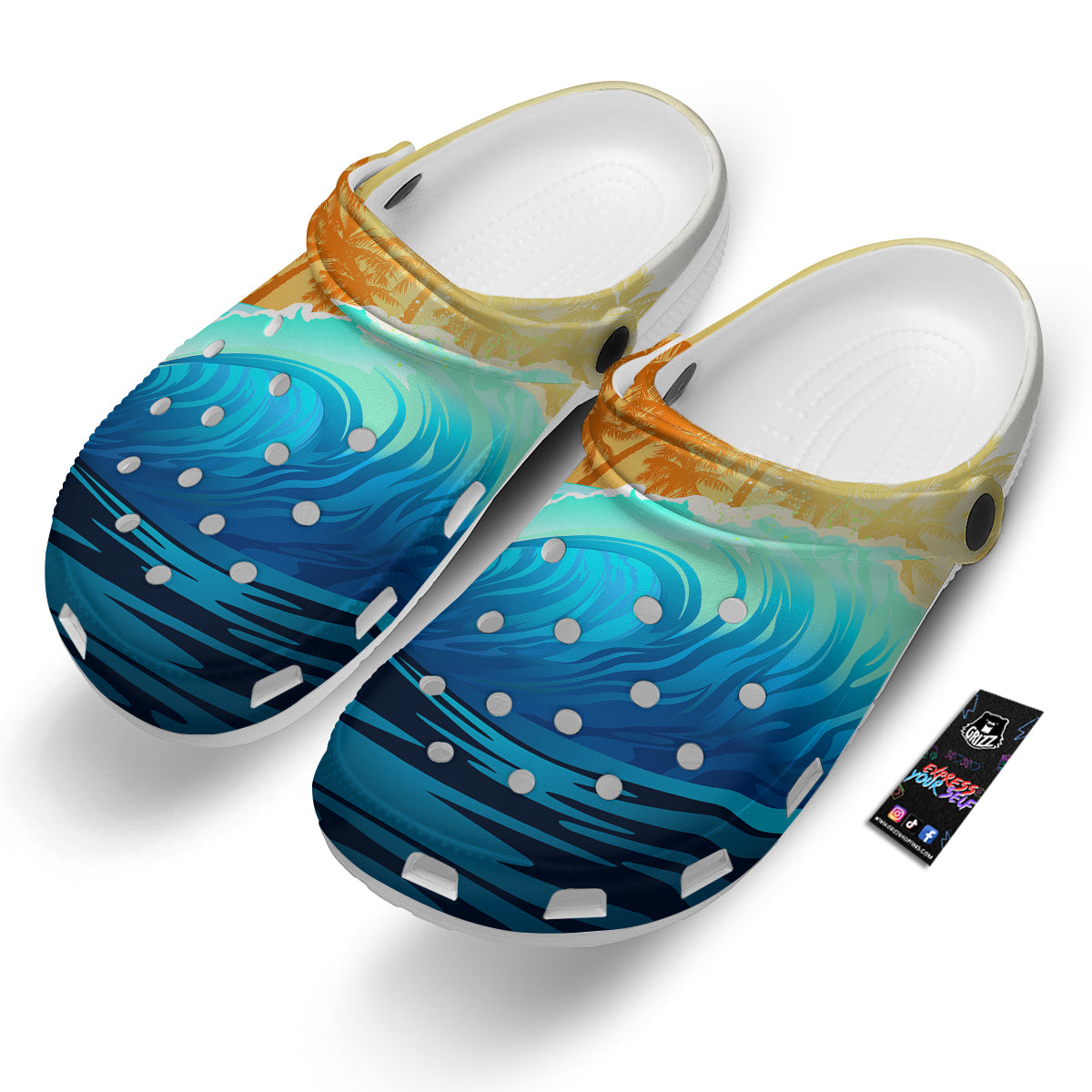 Sunrise Tropical Surfing Wave Print Clog-grizzshop