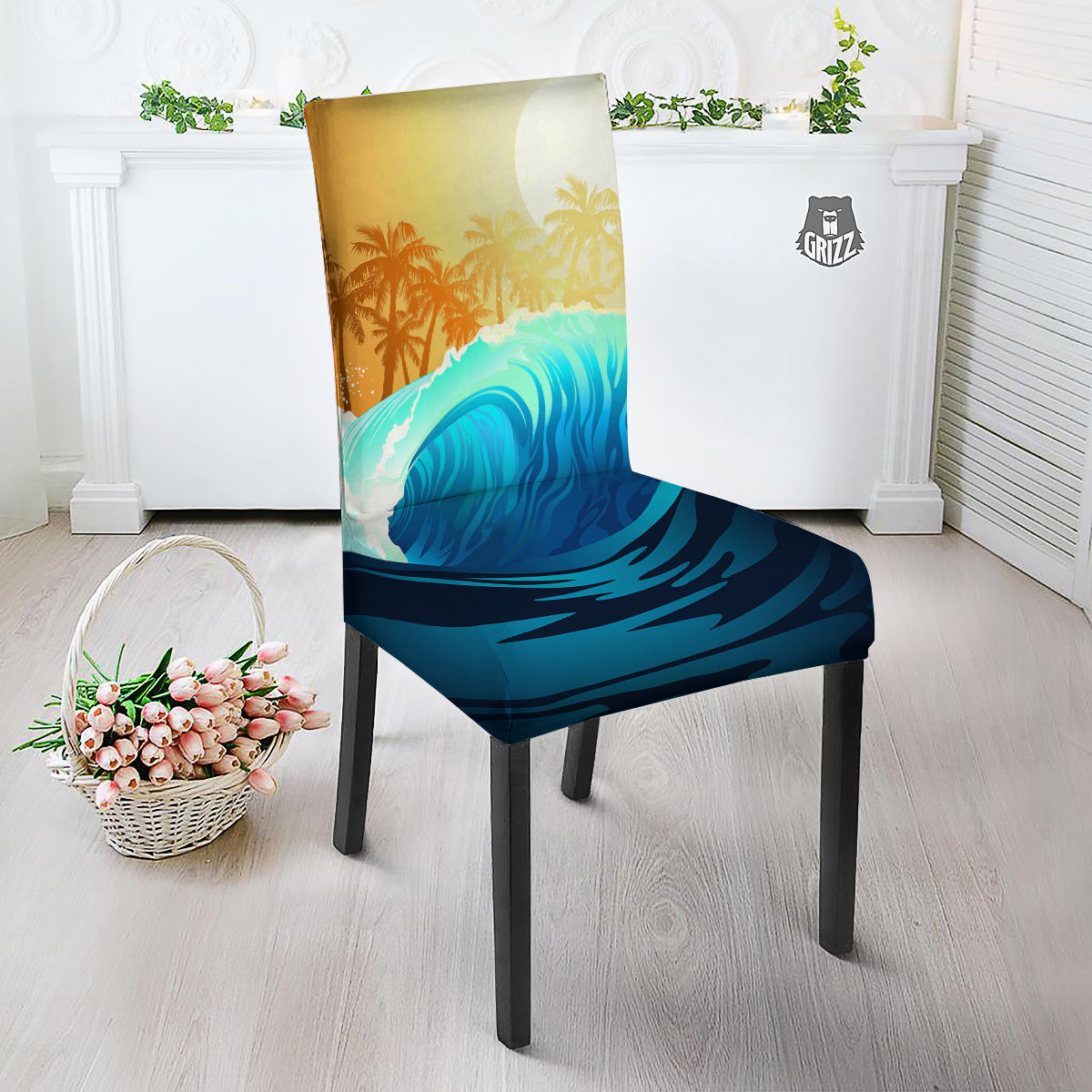 Sunrise Tropical Surfing Wave Print Dining Chair Slipcover-grizzshop
