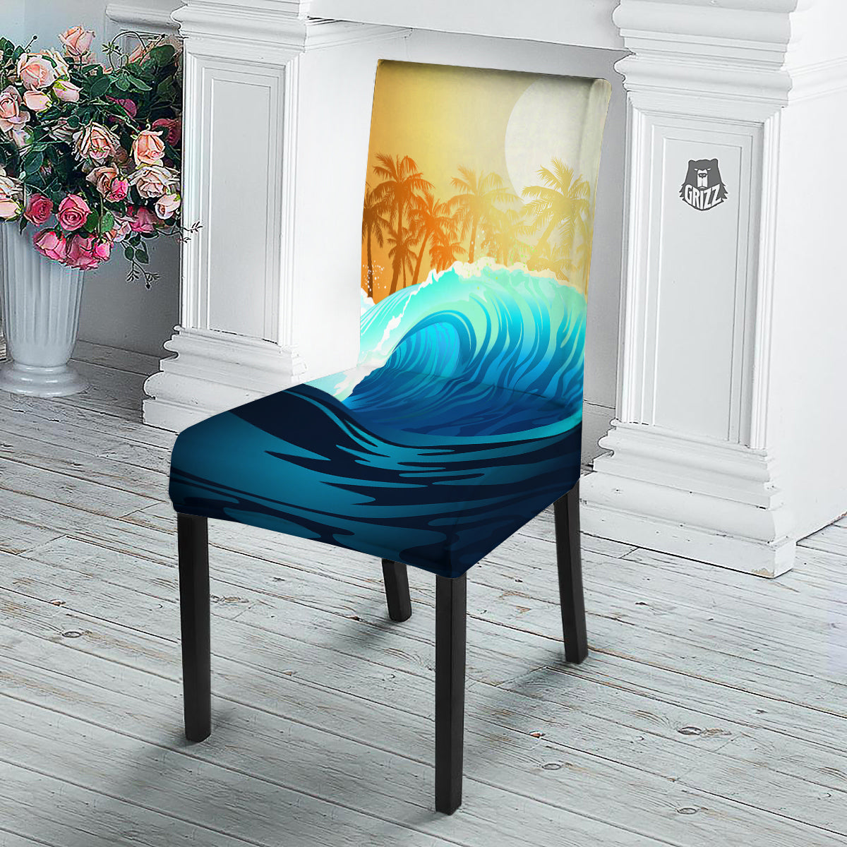 Sunrise Tropical Surfing Wave Print Dining Chair Slipcover-grizzshop