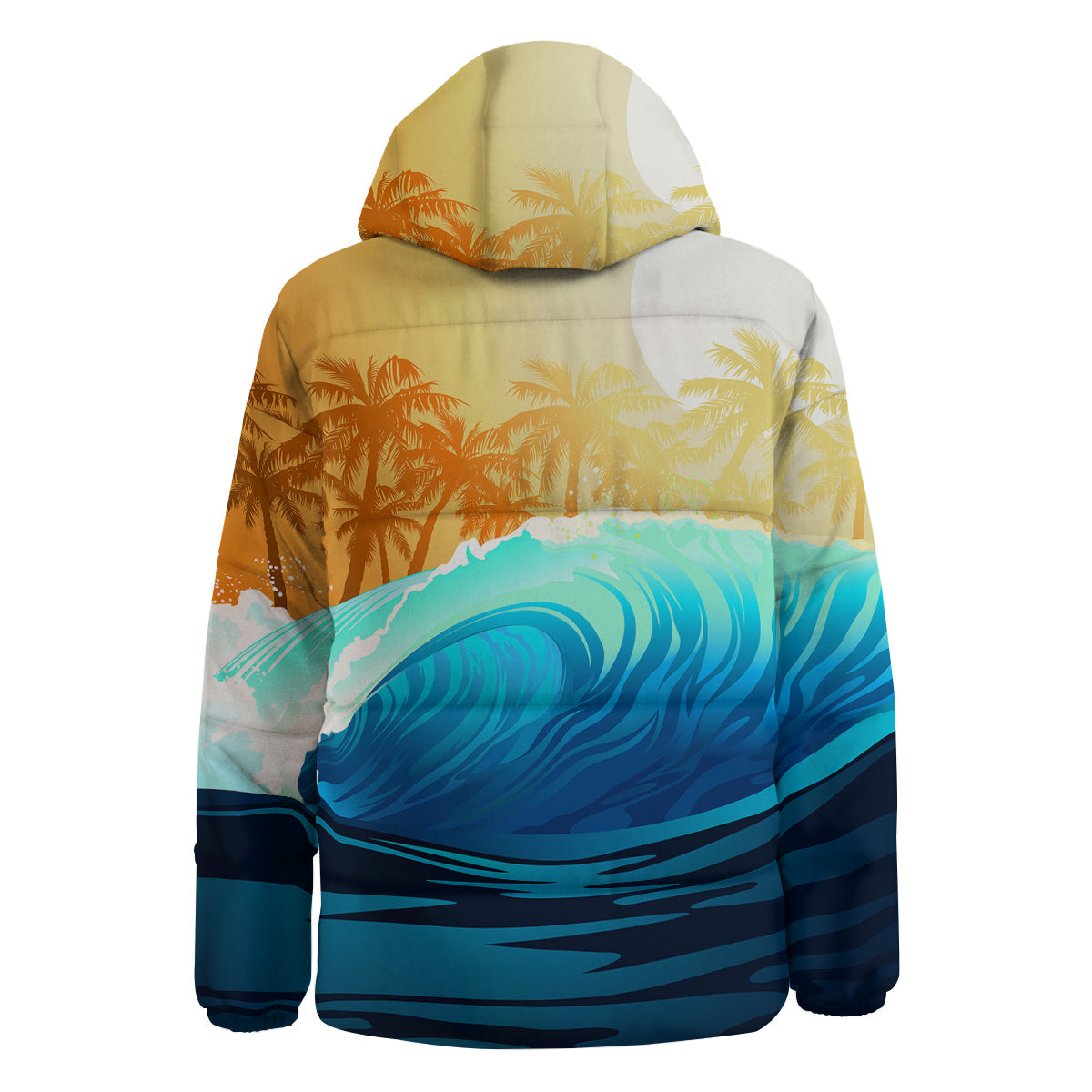 Sunrise Tropical Surfing Wave Print Down Jacket-grizzshop